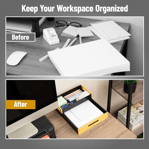 Mind Reader Metal and Wood Tiered Desktop Organizer Trays with Cutout Handles, Stackable Office Storage, Office, Entryway, Coffee Station and Home Organization, Metal and Wood, Set of 2, Black - Image 5