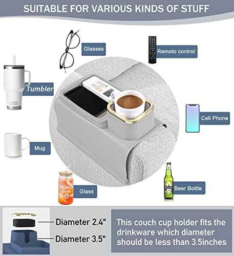 HMASYO Couch Cup Holder Tray – Weighted Silicone Sofa Armrest Organizer Table with Anti-Spill Coaster, Easy Reach for Drink, Snacks, Remote & Phone, Non-Slip Base, Easy Clean - Image 6