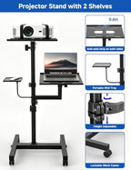 KOOV 2 Shelves Projector Stand, Max 47" Height Adjustable Laptop Stand - Image 3