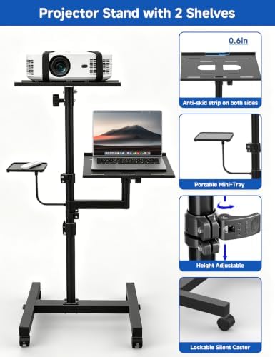 KOOV 2 Shelves Projector Stand, Max 47" Height Adjustable Laptop Stand - Image 3