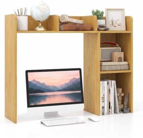 DREAMADE Desktop Bookshelf, 3-Tier Desk Shelf with 5 Racks, Burlywood by DREAMADE
