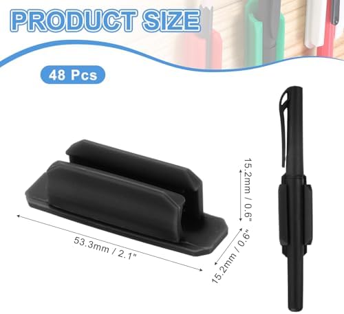 PATIKIL Adhesive Pen Holders, 48 Pack Silicone Flexible, Black - Image 2