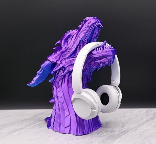 Dragon Headphone Stand and Holder, Gamer Gift, 15" Tall, Statue for Gamers (Purple & Blue Nebula, Regular 12" Tall) - Image 2