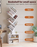 SUNMORY 6 Tier Tree Bookshelf, Tall Small Bookcase with Storage Cabinet - Image 6