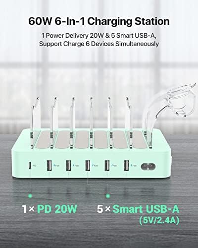 SooPii 60W 6-Port Charging Station for Multiple Devices with 6 Short Cables - Image 2