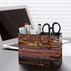PU Leather Multi-Compartment Pen Holder Desktop Organizer Pencil Cup Storage Caddy for Office Home Supplies Winter Sunset - Image 5