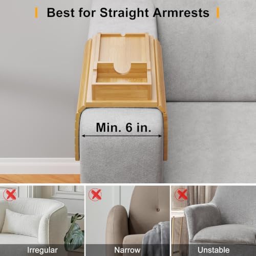 Bestjing 2 Pack Sofa Armrest Tray with Cup Holder Tray (Bamboo) - Image 4
