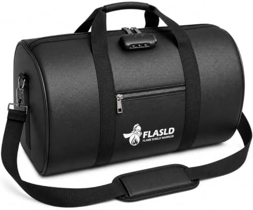 FLASLD Fireproof Document Bag with Lock, 18x10x8.5in Large Fireproof Waterproof Storage Bag, Silicone Coated Fiberglass Emergency Bag with Shoulder Strap for Laptop, Cash, Passport, Home Office by FLASLD