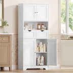 Iwell Tall Storage Cabinet with Adjustable Shelf & 2 Drawers, Kitchen Pantry Cabinet, Pantry Cabinets with 4 Doors, Tall Cabinets for Living Room, Kitchen, Bathroom, White - Image 2