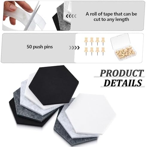 6.7 x 5.9 in 16 Pcs Hexagon Cork Board Tiles, Felt Pin Boards, Grey - Image 4