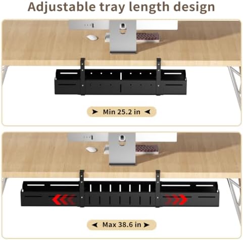 Under Desk Cable Management Tray,Expandable 25.2" – 38.6",Black - Image 2