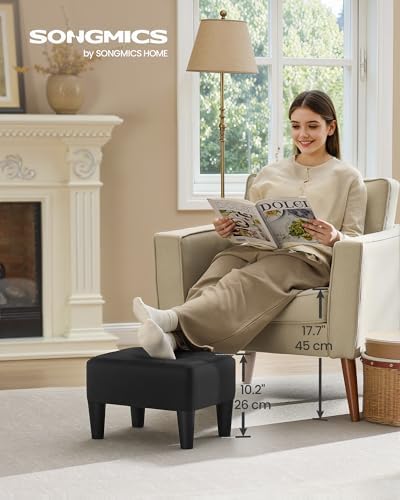 SONGMICS Foot Stool, Small Linen-Look Fabric Ottoman with Thick Cushion - Image 2