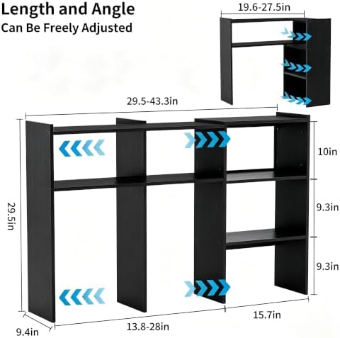 Aetheris Desktop Bookshelf, 43”Adjustable Office Desktop Organizer Shelf, Countertop Storage Hutch with 4 Shelves for Computer Desk, Adjustable Desk Hutch, Wooden Desktop Bookcase (Black) - Image 3
