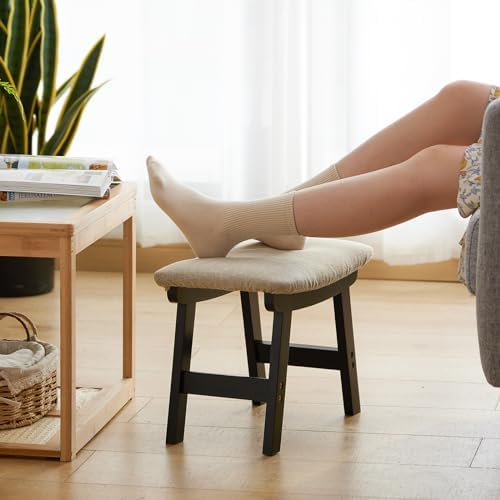 Foot Stool Ottoman Foot Rest Under Desk,Small Stool for Living Room, Bedroom and Kitchen (Black Legs - Beige Stool Surface) - Image 3