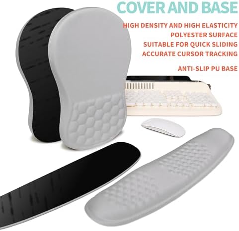 2-in-1 Ergonomic Set, Wave Rise Keyboard Wrist Rest and Massage Bulge Slope Mouse Pad Wrist Support, Cushion Memory Foam Integrated to Relieve Wrist Pain, Silver Gray - Image 6