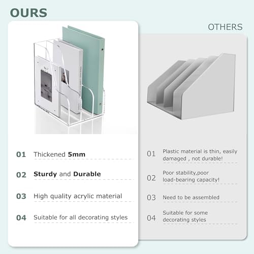 SANRUI Clear Vertical Magazine File Holder, Acrylic Desk Organizer and Storage Bins Holding for Magazines Binders, Notebooks, Envelopes A4 Folder Binder Holders Sorter, 3 Compartments - Image 5