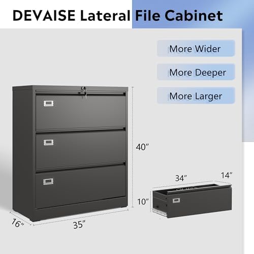 DEVAISE 3 Drawer Lateral File Cabinet for Home Office, Assembly Required - Image 3