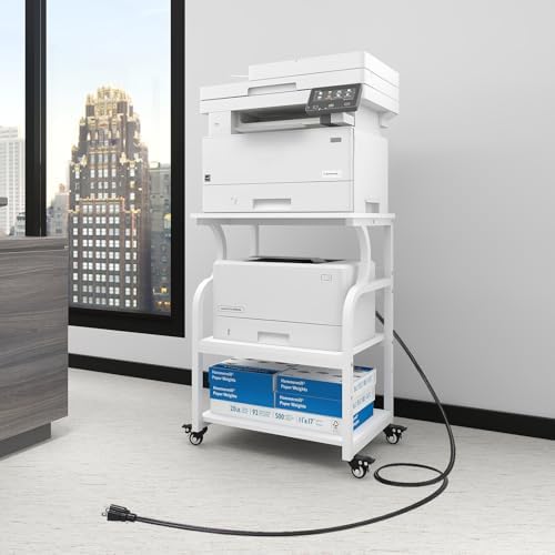 Natwind 3 Tier Large Printer Stand, 24"x20", with Charging Station,White by Natwind