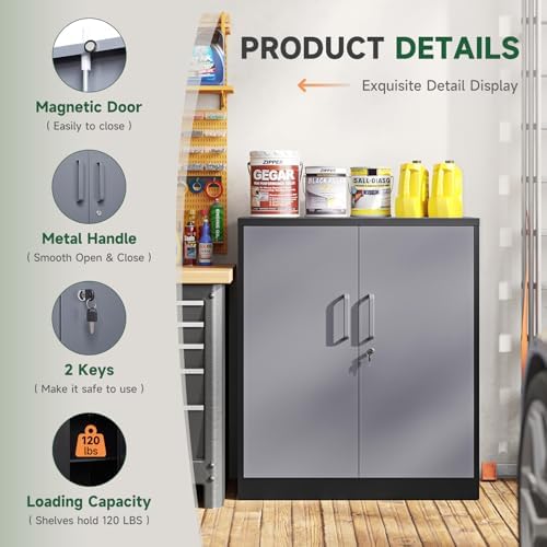 Letaya Metal Storage Cabinets with Lock Door and Shelves, Steel Garage Tool Cabinets for Home,Office, Warehouse,Lockers (36“-Black&Gray) - Image 4