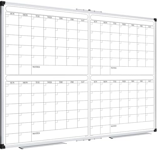 XBoard Magnetic Calendar Whiteboard 48x36 Inches 4 Month by XBoard