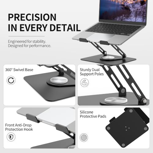 ALASHI 360° Rotating Laptop Stand, Multi-Angle, 10-17", Black - Image 4