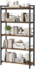 5 Tier Bookshelf 31.49" Width, Book Organizers and Storage, Wood and Metal Tall Bookcase, Rustic Book Shelf Organization and Storage for Home Living Room Bedroom Office Storage(Rustic Brown) by Homeiju