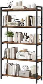 5 Tier Bookshelf 31.49" Width, Book Organizers and Storage, Wood and Metal Tall Bookcase, Rustic Book Shelf Organization and Storage for Home Living Room Bedroom Office Storage(Rustic Brown) by Homeiju