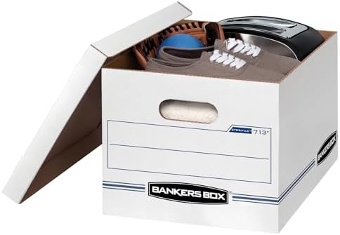 Bankers Box 12 Pack STOR/FILE Basic Duty File Storage Boxes, Standard Assembly, Lift-off Lid, Letter/Legal, White/Blue - Image 6