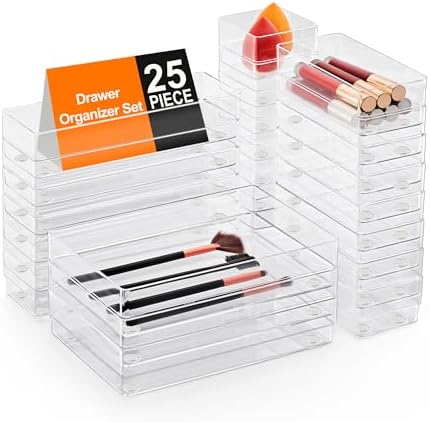 SMARTAKE 25 PCS Drawer Organizer, 4-Size Desk Drawer Organizer Trays by SMARTAKE