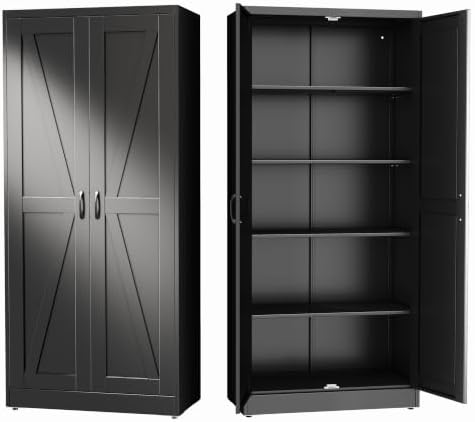 GAIOUS 71" Tall Kitchen Pantry Cabinet,Black Cupboard,Metal Storage Cabinet by GAIOUS