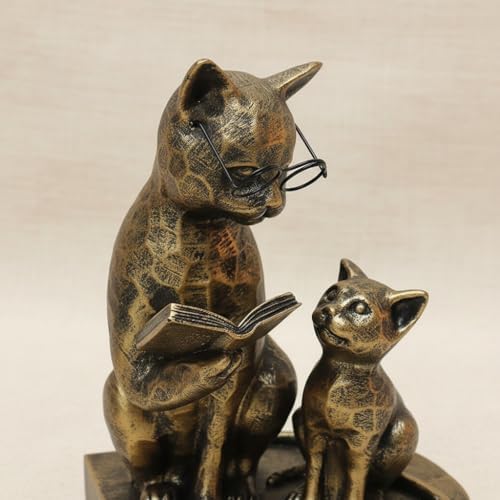 LIFFY Cat Decorative Bookends, 7“ Resin Non Skid Book Ends for Heavy Books, Parent-Child Cats Figurine Collectibles with Eye Glasses for Shelf to Hold Books, Whimsical Cat Decorations for Cats Lovers - Image 2