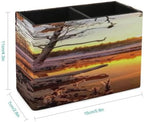 PU Leather Multi-Compartment Pen Holder Desktop Organizer Pencil Cup Storage Caddy for Office Home Supplies Winter Sunset - Image 2