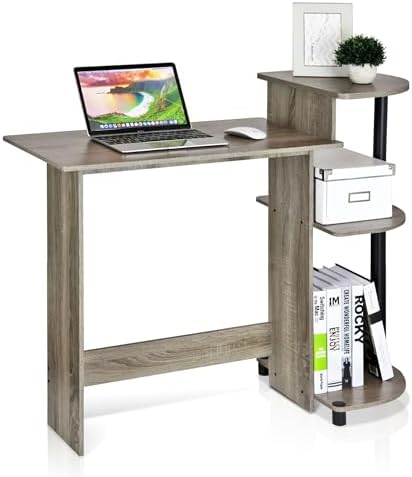 Furinno Compact 29-Inch Grey Computer Desk, Gaming Desk with Shelves, Office Desk with Book Shelf, for Home Office, Study Room, Dorm, Bedroom, Grey Oak - Image 3