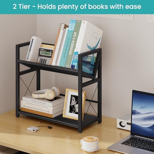 ELITEROO Desktop Bookshelf, 2 Tier Desk Book Organizer Shelf, Wood Tabletop Bookshelf Storage, Small Desk Top Bookcase for Office, Home, or Study, Mini Table Book Rack for Display, Black - Image 4
