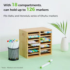 Ohuhu Bamboo Marker Organizer, Wooden Desktop Storage Holds 126 Markers - Image 3