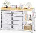 10 Drawer Storage Cabinet with Height-Adjustable Shelves & Wood Top, White by APEXCHASER