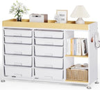 10 Drawer Storage Cabinet with Height-Adjustable Shelves & Wood Top, White by APEXCHASER
