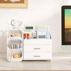 HBlife Desk Organizer with Pen Pencil Holder for Desk, Pen Organizer with 2 Drawers, Desk Organizers and Accessories with 4 Compartments, Desktop Storage for Office Home School Art Supplies, All White - Image 3