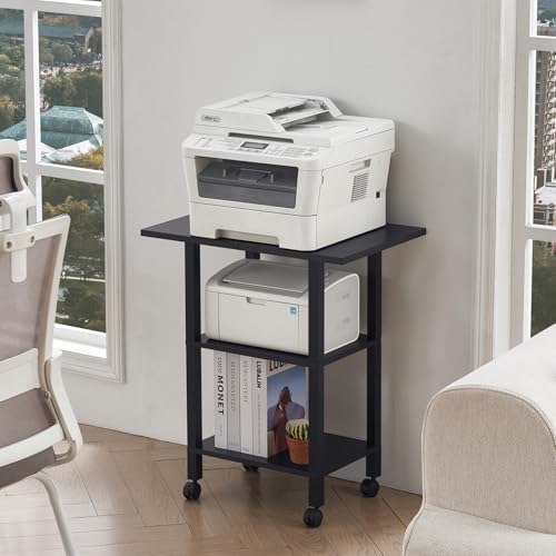 YUFAM 3 Tier Home Printer Stand with Storage, Black - Image 5