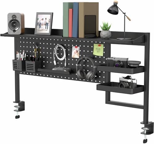 VIVO Steel Clamp-on 46 x 25 inch Desk Pegboard System with Storage Shelf and Accessory Trays, Multi-Purpose Office Organizer, Black, PP-PBSF46 by VIVO