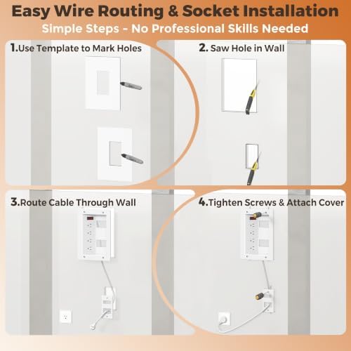 In Wall Cable Management Kit with Recessed Outlet Box, 4 Outlets, 9.8FT Cord, Hand Saw & Cable Ties, TV Cord Hider for Wall Mounted TV, Fits All Plugs, Easy Safe Cable Management for TV & Home Theater - Image 6