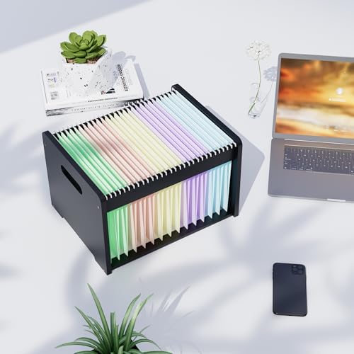 Bamboo Hanging File Organizer, Desk File Box, Open Top, 2 Pack, Black - Image 3