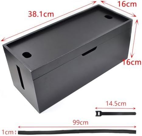 15 Inch Bamboo Large Cable Management Box, Black Cord Organizer - Image 2