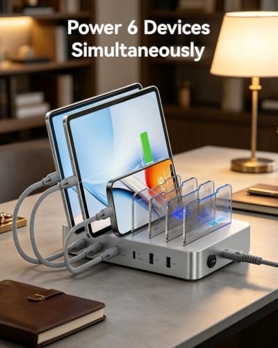 SooPii Premium 90W 6-Port USB C Charging Station for Multiple Device,Silver - Image 2