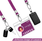 Segarty Lanyards with ID Holder, 100 Pack Horizontal Badge Clear Plastic Name Tags Neck Key Card Bulk, Purple Strap Clips Waterproof Ziplock Nametag Protector for Women, Business, Student, School - Image 3