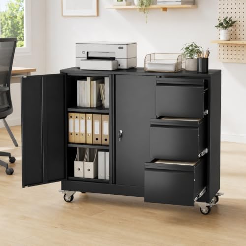 3 Drawer File Cabinet, Office Rolling Filing Cabinet, Printer Stand by Unknown