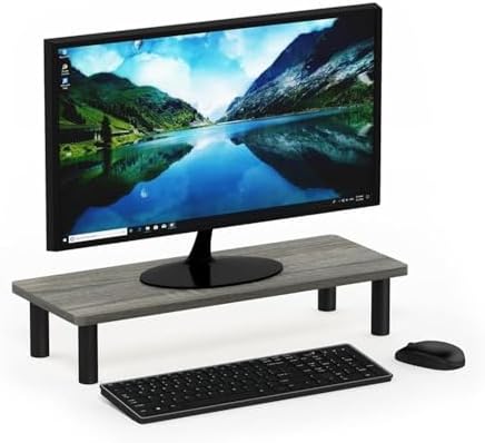 Pemberly Row Turn-N-Tube Engineered Wood Monitor Riser Stand, French Oak Gray/Black Finish, 23.62" W, Sturdy and Simple Design, Ideal for Office or Home Use - Image 4