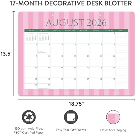 Orange Circle Studio 2027 Cabana Stripes Decorative Desk Blotter Calendar, 17-Month Desk Pad Planner, 18.75" x 13.5" Monthly Pages, Tear-Off Sheets, Notes Section for Office & Home Workspace Area - Image 3