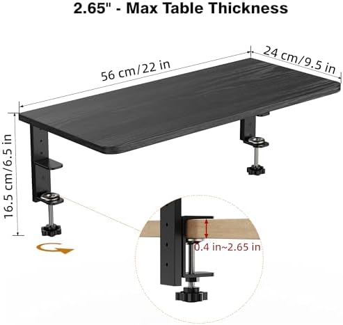 Desk Extender, 22-inch Clamp-On Desk Shelf, Height-Adjustable Desktop Shelf Organizer for Monitors Office and Gaming Accessories, Arm Support Table Extension, 44lbs Heavy Duty, Black - Image 2