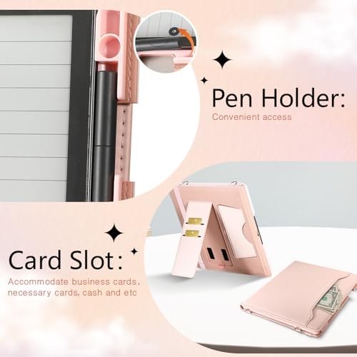E NET-CASE Case for Kindle Scribe 10.2 inch(2024/2022 Release),Premium PU Leather with Card Slot and Pen Holder and Auto Sleep/Wake,Shoulder Strap Cover for 10.2" Kindle (Rose Gold) - Image 6